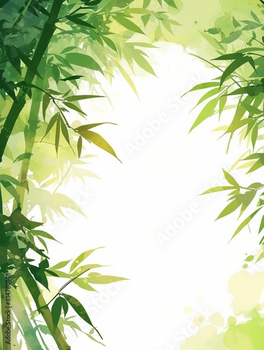 plant leaves along the edges of a white background. Beautiful bamboo leaves border over white background © Dm