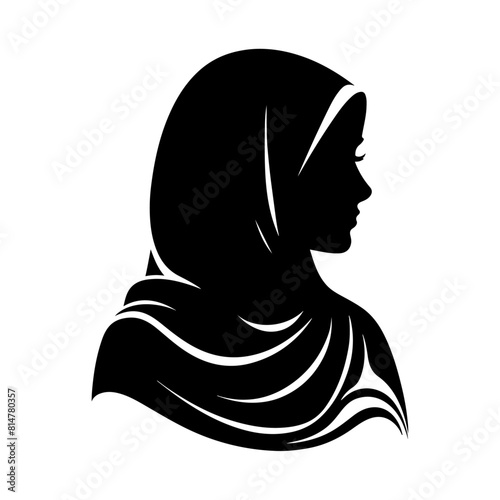 Side view black line art silhouette of muslim woman portrait