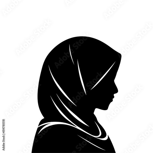 Side view black line art silhouette of muslim woman portrait