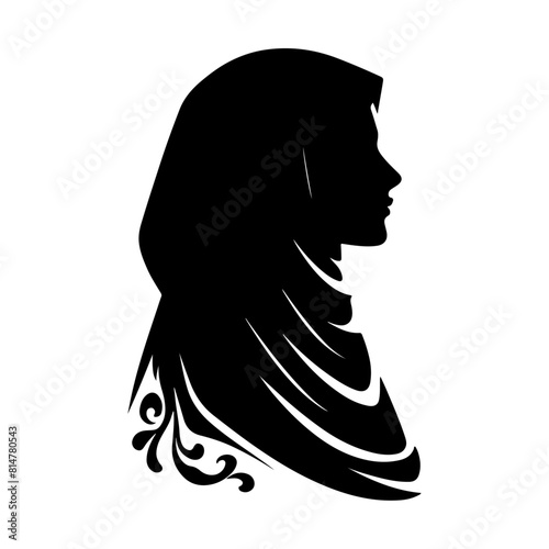 Side view black line art silhouette of muslim woman portrait