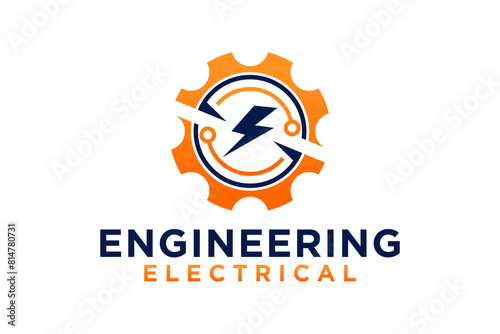 Industrial gear and electric lightning design logo, industrial engineering technology servo motor electric car vehicle.