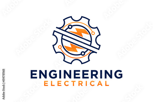 Industrial gear and electric lightning design logo, industrial engineering technology servo motor electric car vehicle.