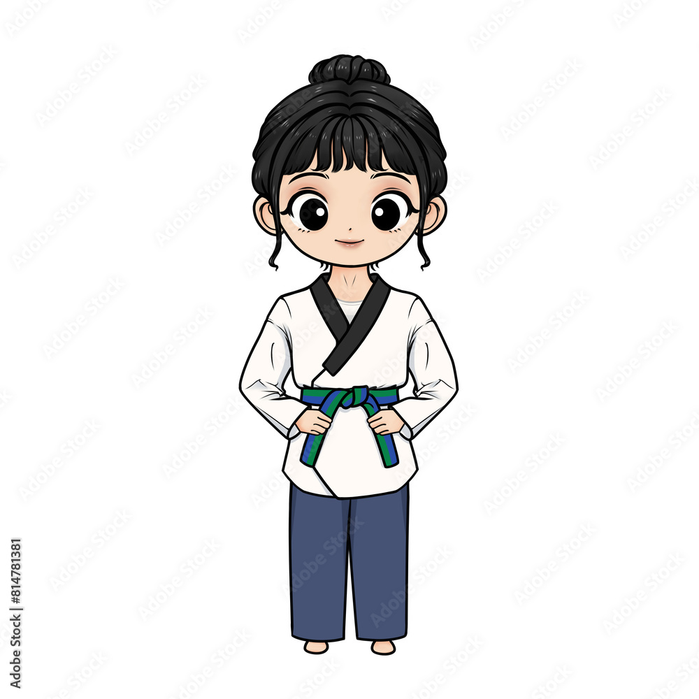 illustration of taekwondo girl with uniform and green blue belt with transparent background illustration of taekwondo girl with uniform and green blue belt with transparent background