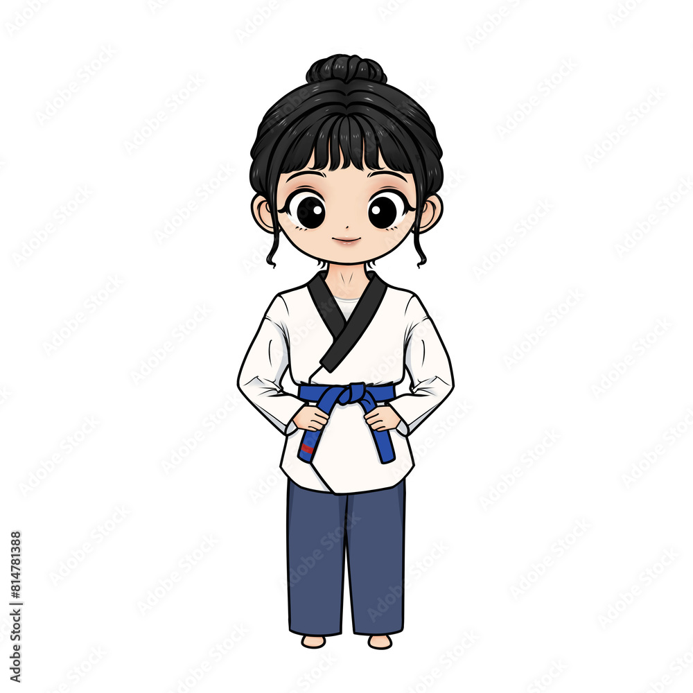 illustration of taekwondo girl with uniform and blue belt with red stripes transparent background illustration of taekwondo girl with uniform and blue belt with red stripes transparent background