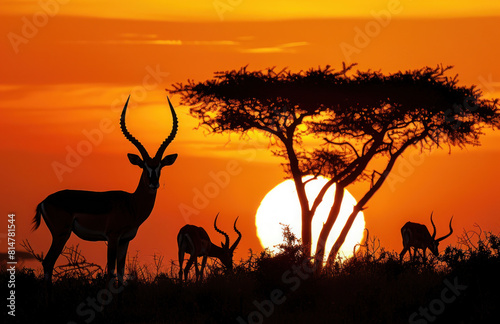 Antelope silhouettes in the sunset African savanna scenery wildlife photography