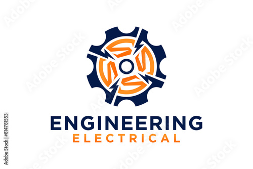 Industrial gear and electric lightning design logo, industrial engineering technology servo motor electric car vehicle.