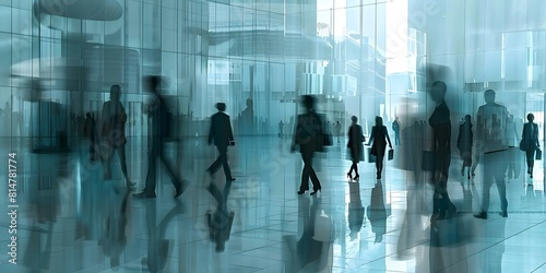 Blurred business people walking through a conference center for a meeting. Concept Business Photography, Blurred Motion, Conference Center, Meeting, Professional Environment photo