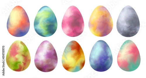 Set of isolated Easter eggs with watercolor stain effect