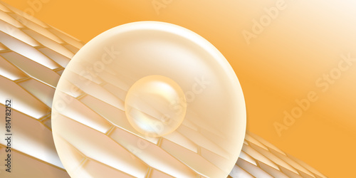 Hyaluronic acid and Niacinamide hair and skin solutions ad, gold collagen serum drops into skin cell with cosmetic advertising background ready to use, illustration vector.	