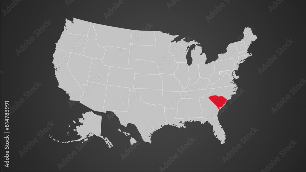 South Carolina on USA map red outline shape blinking animation Stock ...