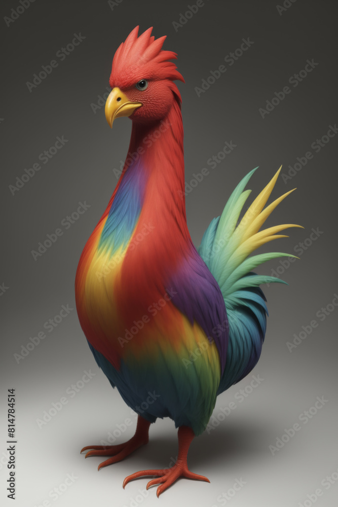 Multicolored rooster with vibrant plumage and red comb