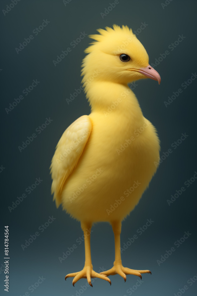 Yellow chick standing on a dark background Yellow chick standing on a dark background