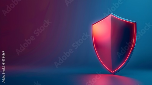 3D render of a simple shield icon on a blue background, with glowing light effects. 