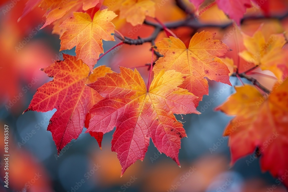 Maple Tree in Fall Foliage: Rich red and orange leaves covering the branches. Maple Tree in Fall Foliage: Rich red and orange leaves covering the branches.