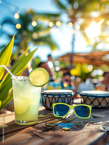 Afternoon Garden Party with Drinks Bongos and Sunglasses on a Tropical Sunny Day