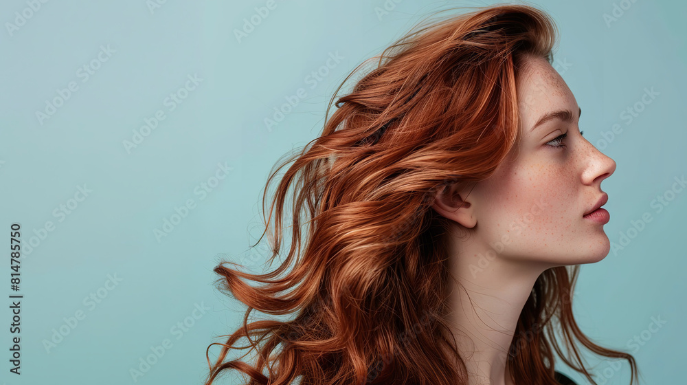 A photograph of a woman with vibrant, healthy-looking hair after using the new shampoo A photograph of a woman with vibrant, healthy-looking hair after using the new shampoo