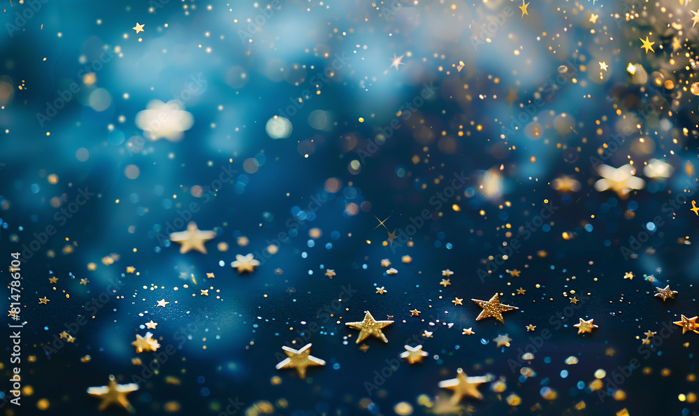 Blue background with golden and white stars. Festive or celebration concept for wallpaper, greeting card Blue background with golden and white stars. Festive or celebration concept for wallpaper, greeting card