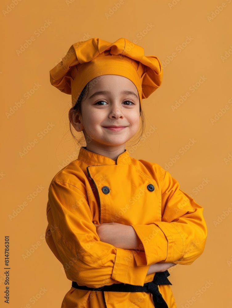 Portrait of a Cute little professional chef on color background Portrait of a Cute little professional chef on color background