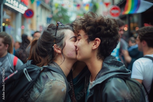 Wallpaper Mural Amidst the urban landscape, the couple's stolen kisses spoke volumes about the depth of their love, a testament to the power of LGBTQ affection Torontodigital.ca
