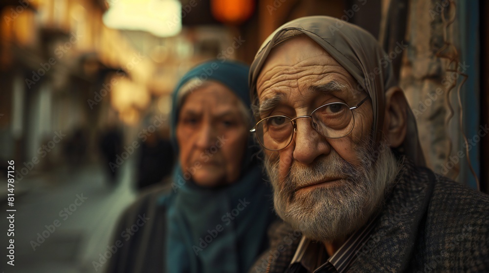 Old woman and man portrait.