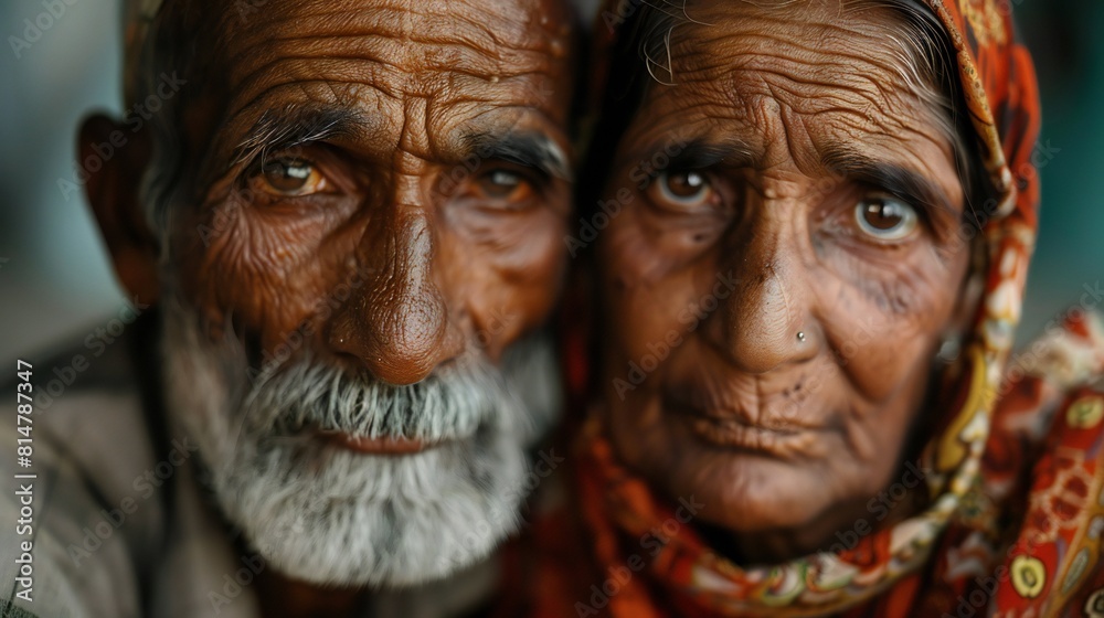 Old woman and man portrait.