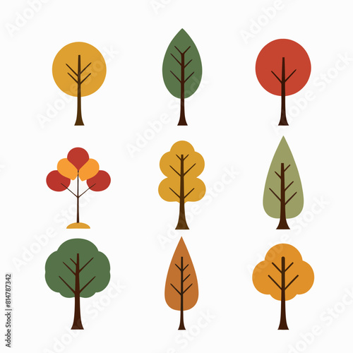 a set of nine trees with different colored leaves