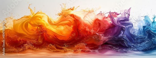 Vibrant colorful wave of paint splashing on a white background depicting energy and creativity