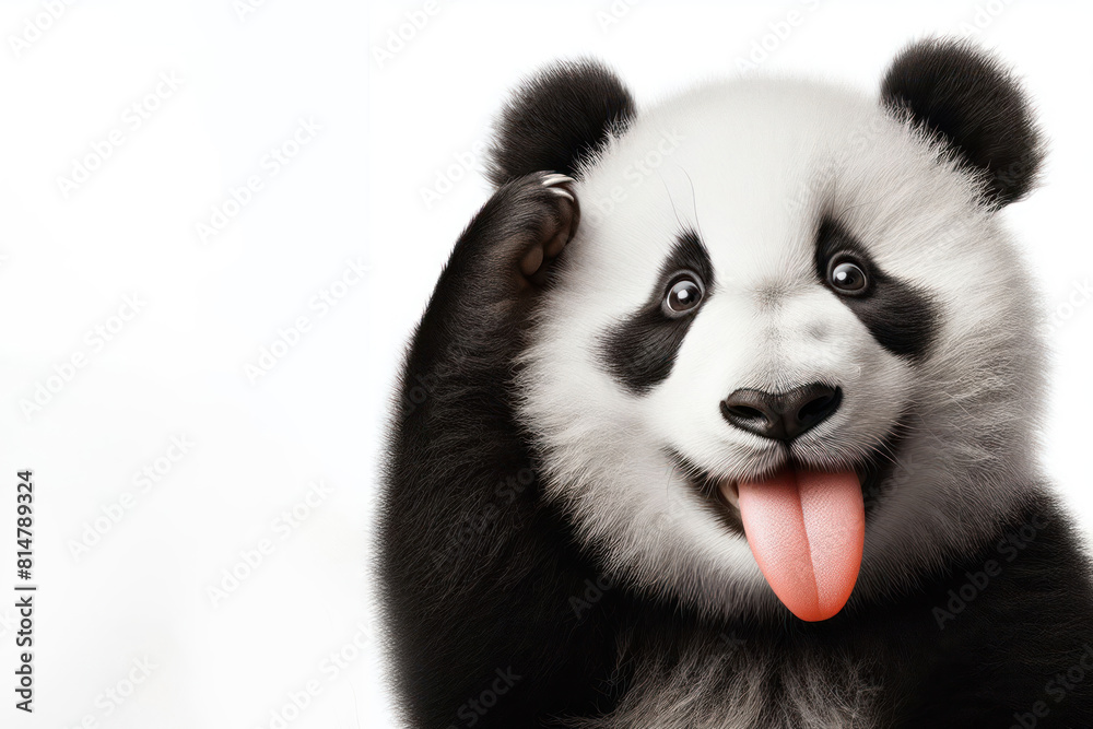 Naklejka premium Photo of a panda with a humorous expression, sticking out its tongue Isolated on white background