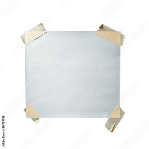 blank poster with tape over the corners isolated on transparent background