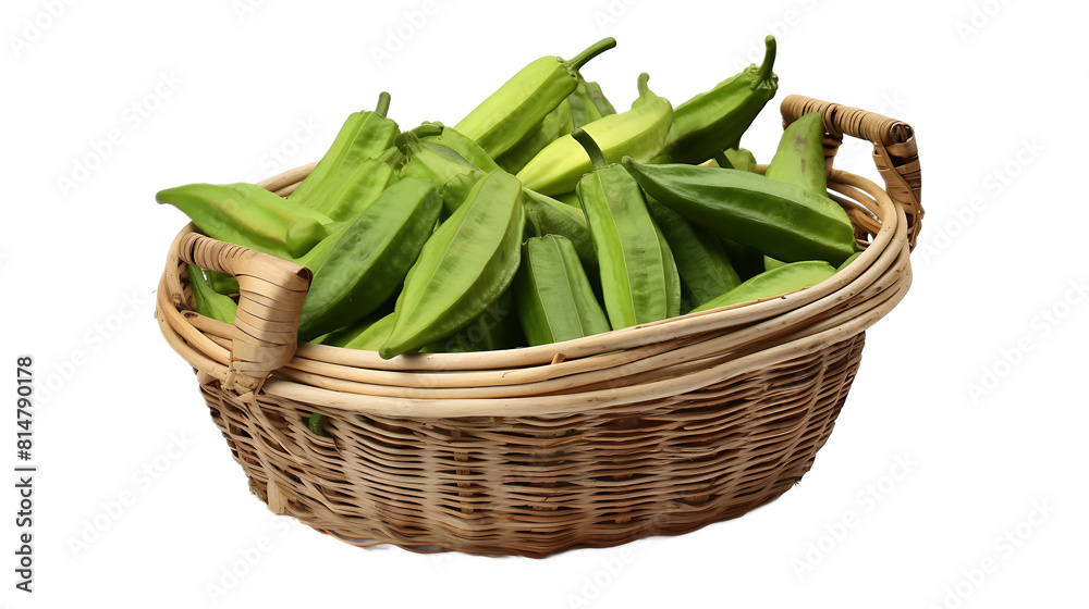 A basket of okra with a transparent background. A basket of okra with a transparent background.