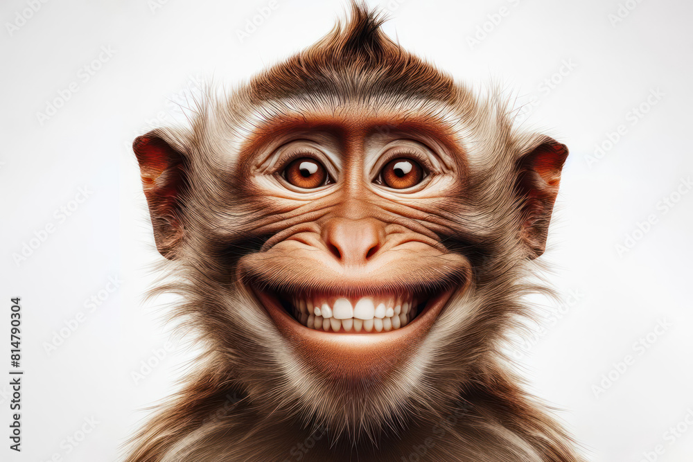 Monkey portrait with happy humour expressive and positive smiling Isolated on white background Monkey portrait with happy humour expressive and positive smiling Isolated on white background