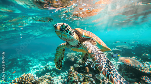 Sea turtle in coral reef