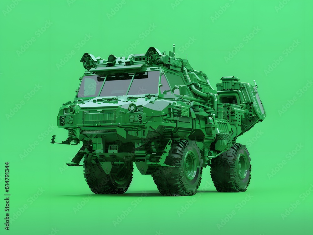 3D Mars truck design on green background.