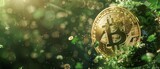 In a vivid digital backdrop, a gold bitcoin soars over a green globe, merging economic growth with environmental responsibility, ready for promotional content in the banner area