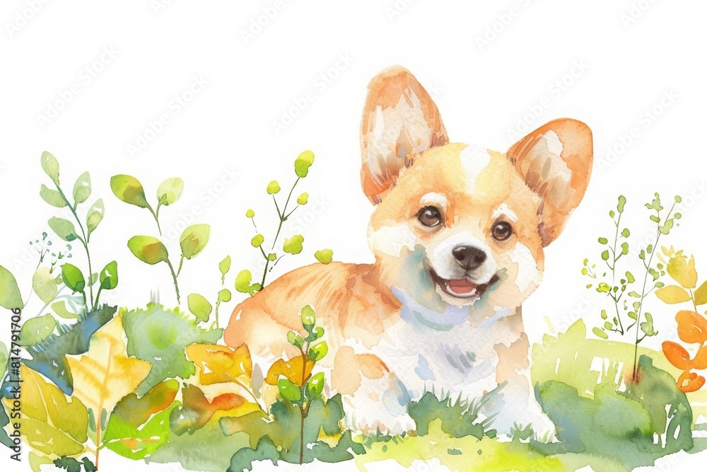 Kawaii watercolor depicting a cheerful puppy in a sunny park, clipart isolated on a white background Kawaii watercolor depicting a cheerful puppy in a sunny park, clipart isolated on a white background