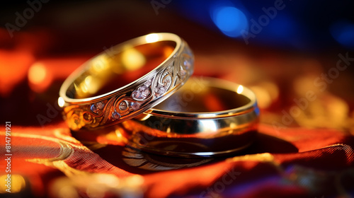 Pair of golden weeding rings with pattern