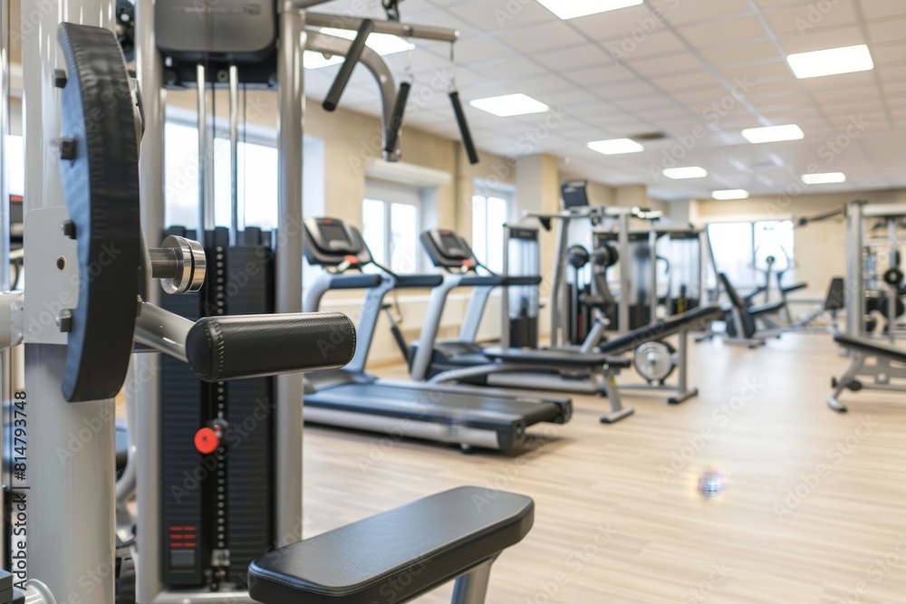 High-quality photo of modern gym equipment in a newly constructed indoor gym facility High-quality photo of modern gym equipment in a newly constructed indoor gym facility