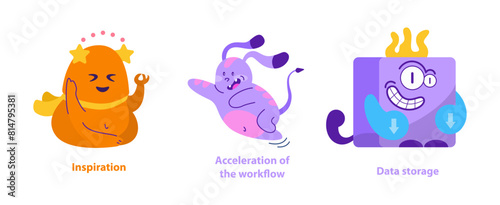 monster helpers. Flat Vector Illustration