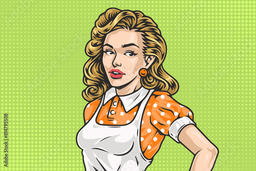 Girl housewife colorful comics poster
