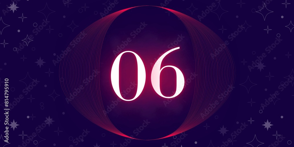 Number 06. Banner with the number six on a blue background and blue and ...