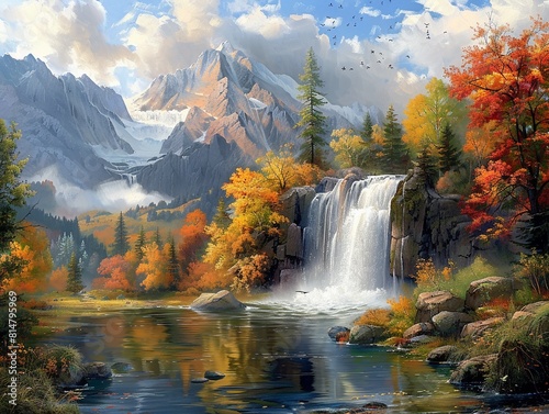 The painting evokes a sense of wonder and awe at the beauty of the world around us, a reminder of the importance of preserving and protecting our natural landscapes 8K , high-resolution, ultra HD,up32