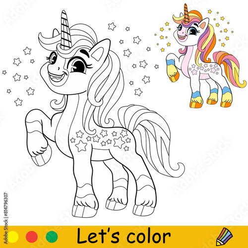 Kids coloring with cute funny unicorn vector © alinart