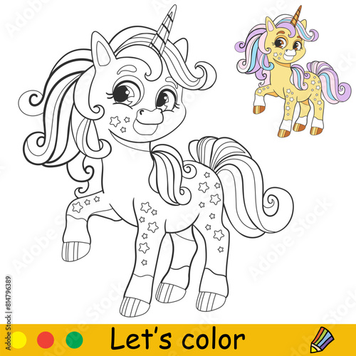 Kids coloring with cute lovely unicorn vector © alinart