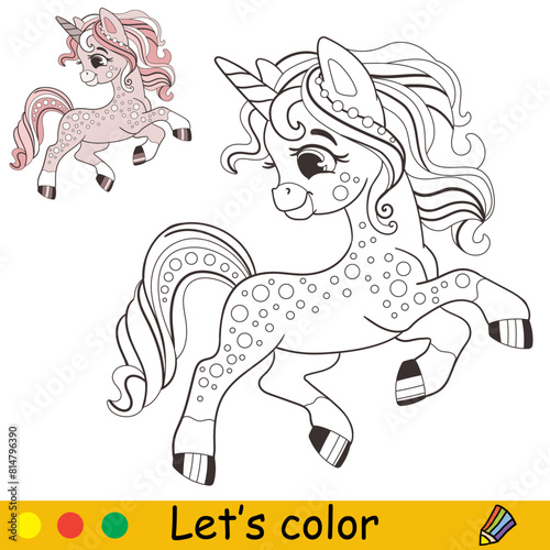Kids coloring with cute pink unicorn vector © alinart