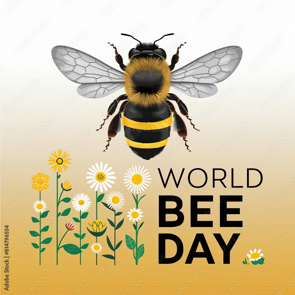 bee day, World Bee Day, social media post, World Bee Day poster, Illustration, World bee day banner, Happy World Bee Day, May 20, poster, post, banner, A cartoon bee. World Bee Day post, Honey, design