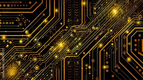 Glowing dots in glowing line background, concept of light shining sparkling particles dots bokeh in blur color for hight tech business background