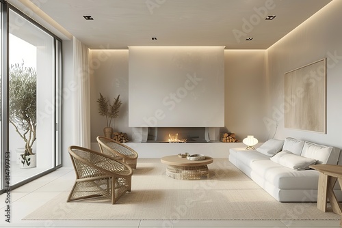interior design,Cozy Minimalist Living Room with Scandinavian Home Interior Design 3d rendering 