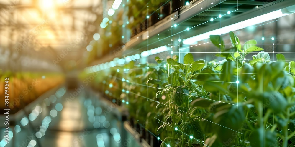 Hightech vertical hydroponics farm in a futuristic greenhouse ...