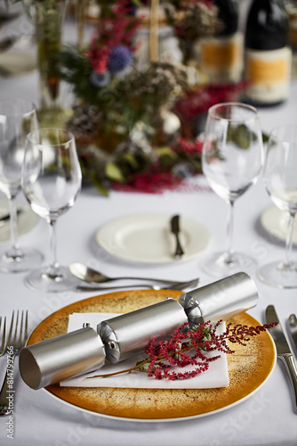 Festive table decoration for christmas celebrations photo