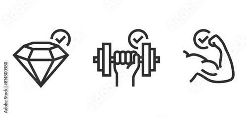 Hardness and strength icons set in bold line